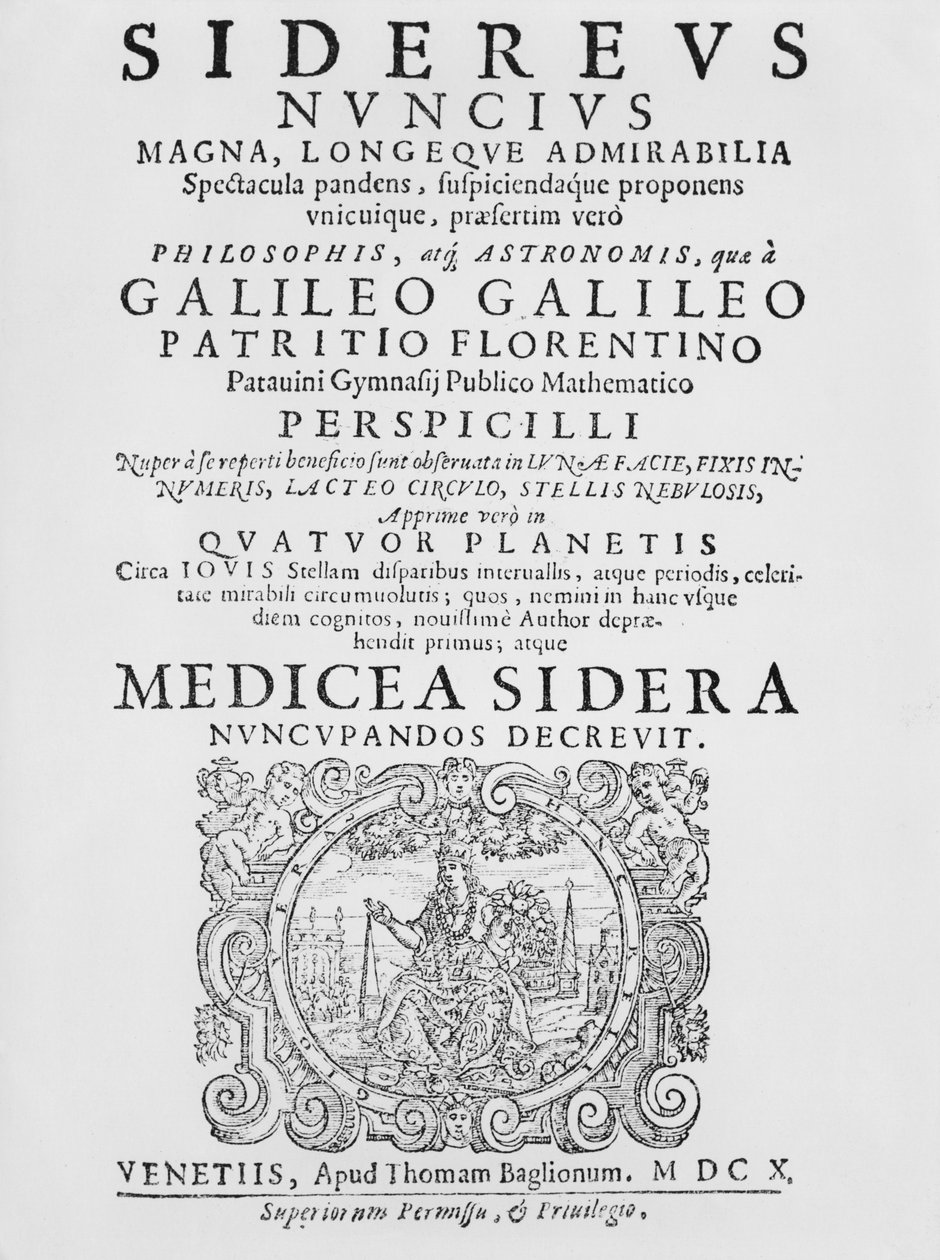 Frontispice till Sidereus Nuncius av Galileo Galilei, 1610 av Italian School