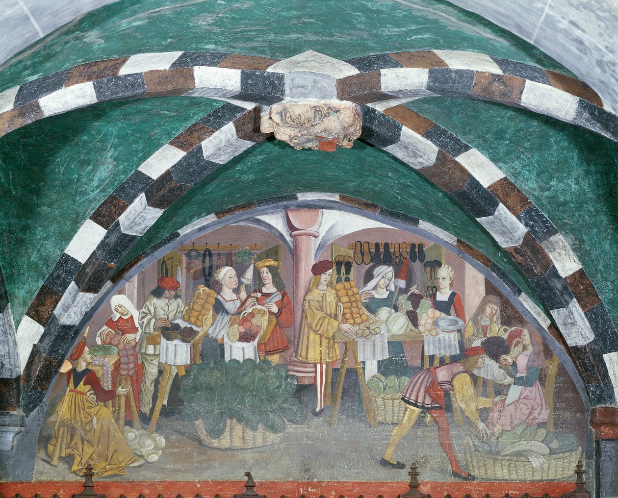 Frukt- och grönsaksmarknad, ca 1500 (fresco) av Italian School