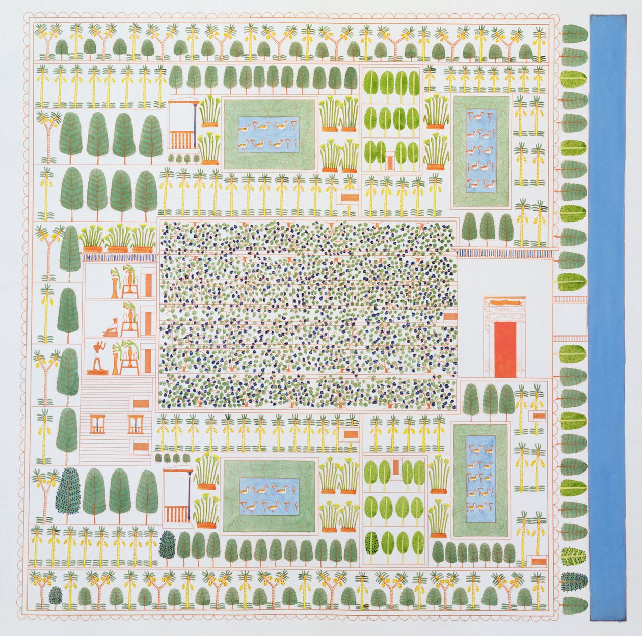 Garden of a High Ranking Egyptian Dignitary, från Monuments of Egypt and Nubia av Ippolito Rossellini (1800-43), publicerad 1834 av Italian School