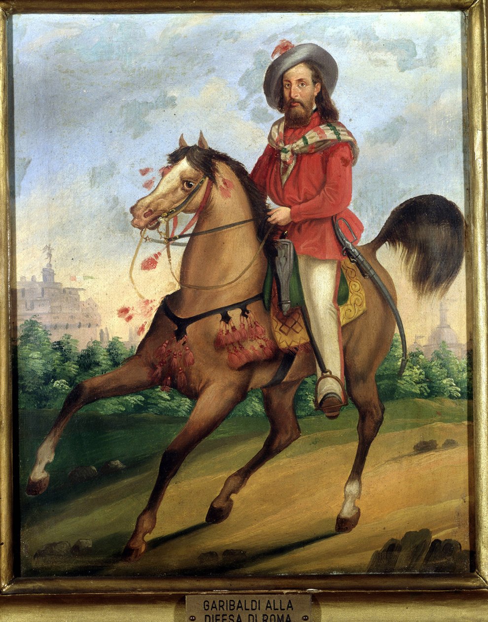 Garibaldi på hästryggen bär till försvaret av Rom. Risorgimentos museum. Milano av Italian School