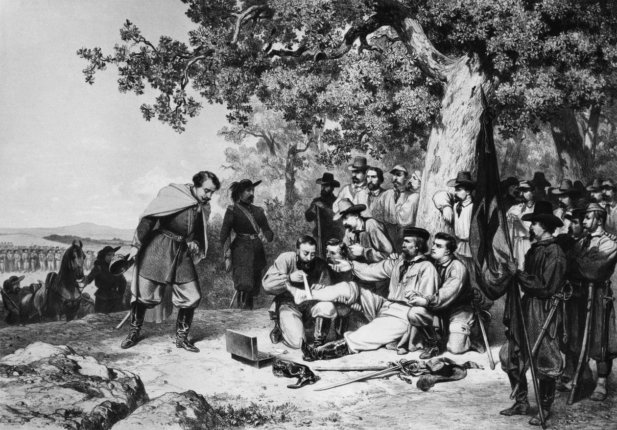 Giuseppe Garibaldi (1807-82) skadad i slaget vid Aspromonte 1862 av Italian School