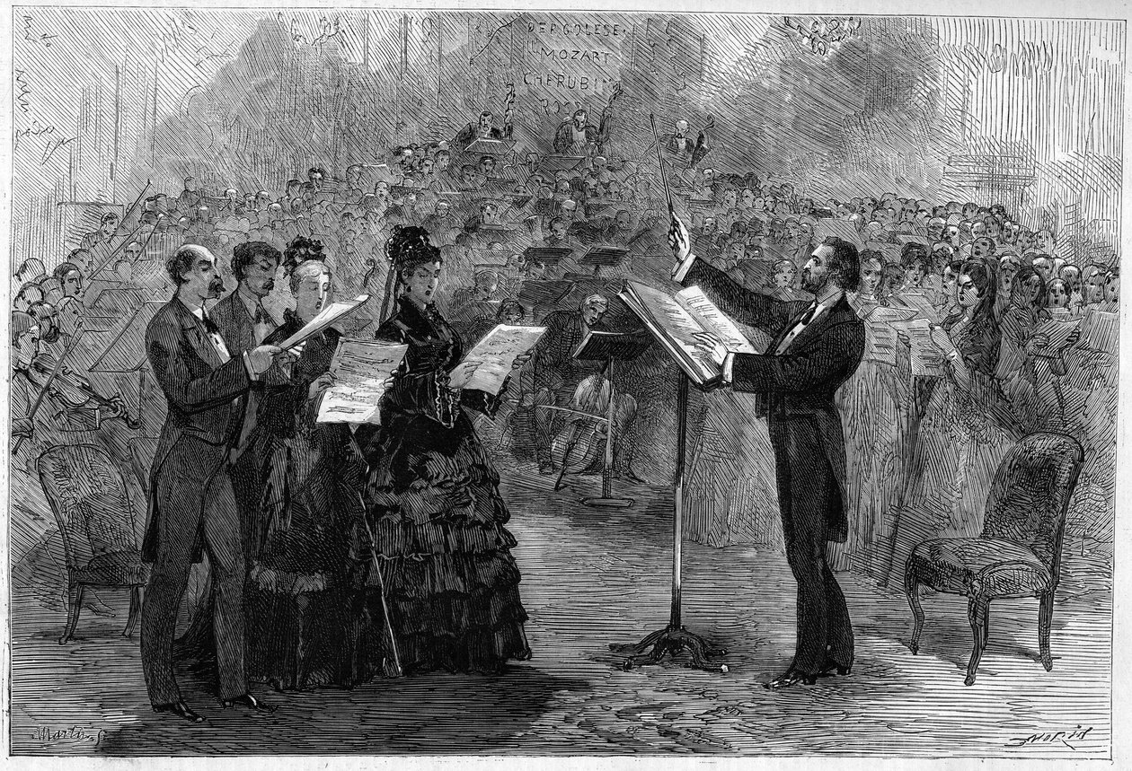 Giuseppe Verdi dirigerar Requiem-mässan vid Paris Opéra-Comique 1874 av Italian School