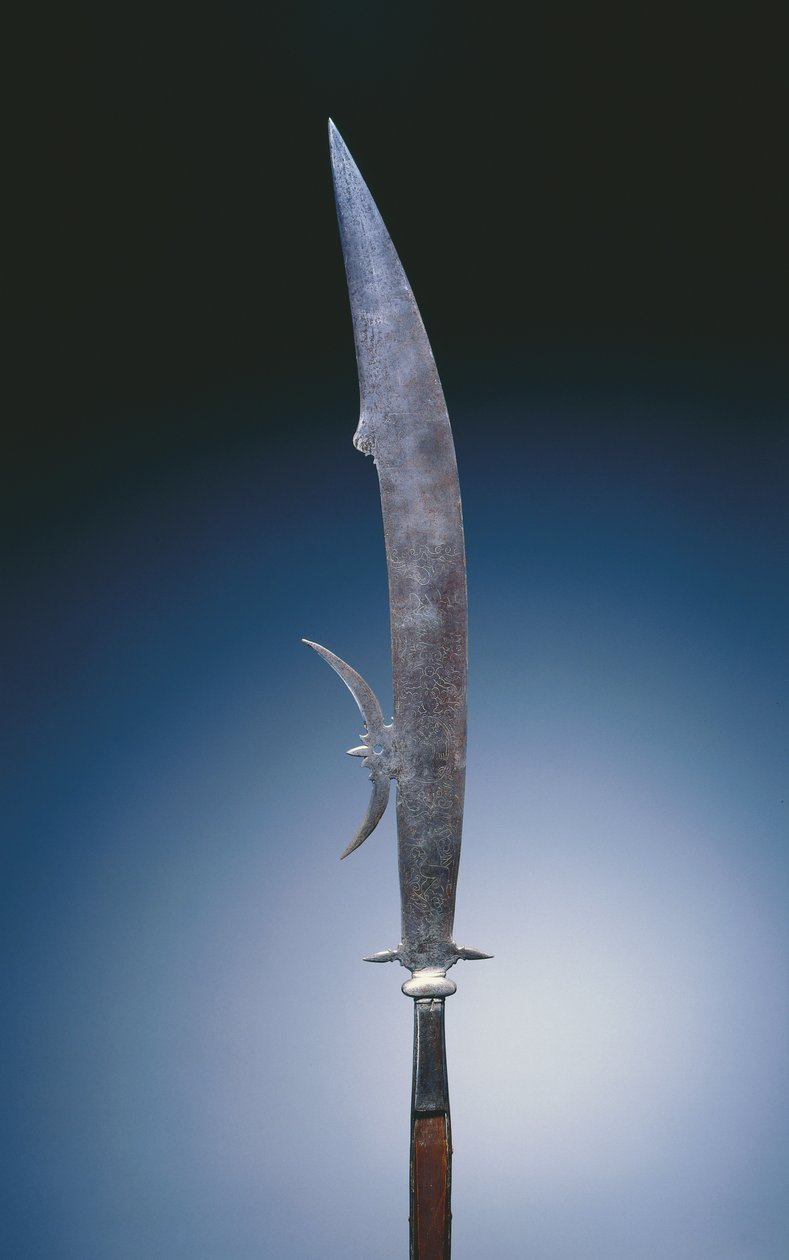 Glaive med armarna från familjen Giustini, Venedig, ca 1600-20 (stål och trä) av Italian School