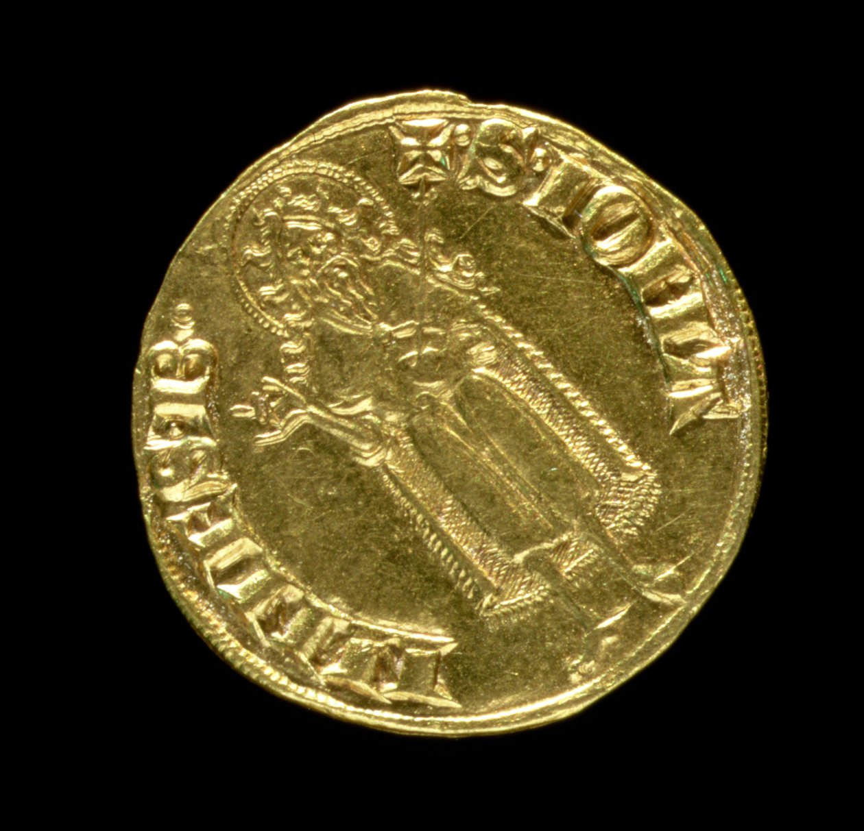 Guldflorin (baksidan) föreställande Johannes Döparen, florentinska, 1252 (för framsidan se 83495) av Italian School