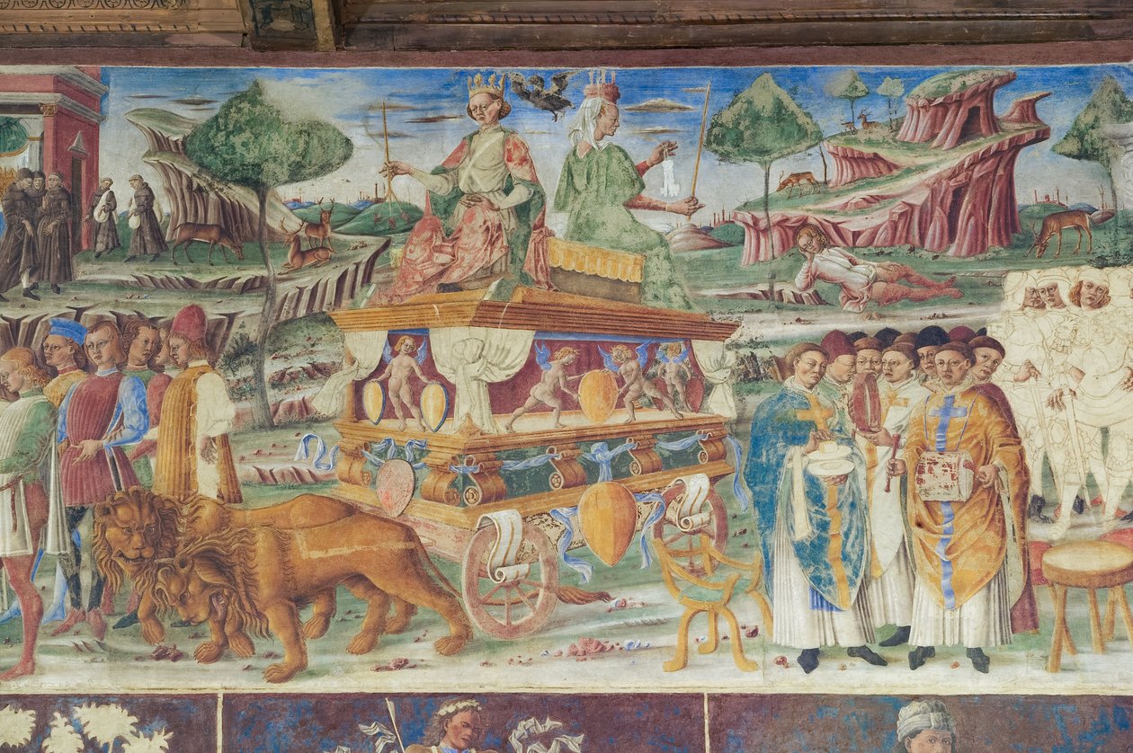 Månadernas hall, norra muren: "Juli" med Jupiters och Cybeles triumf, c.1468-70 (fresk) av Italian School
