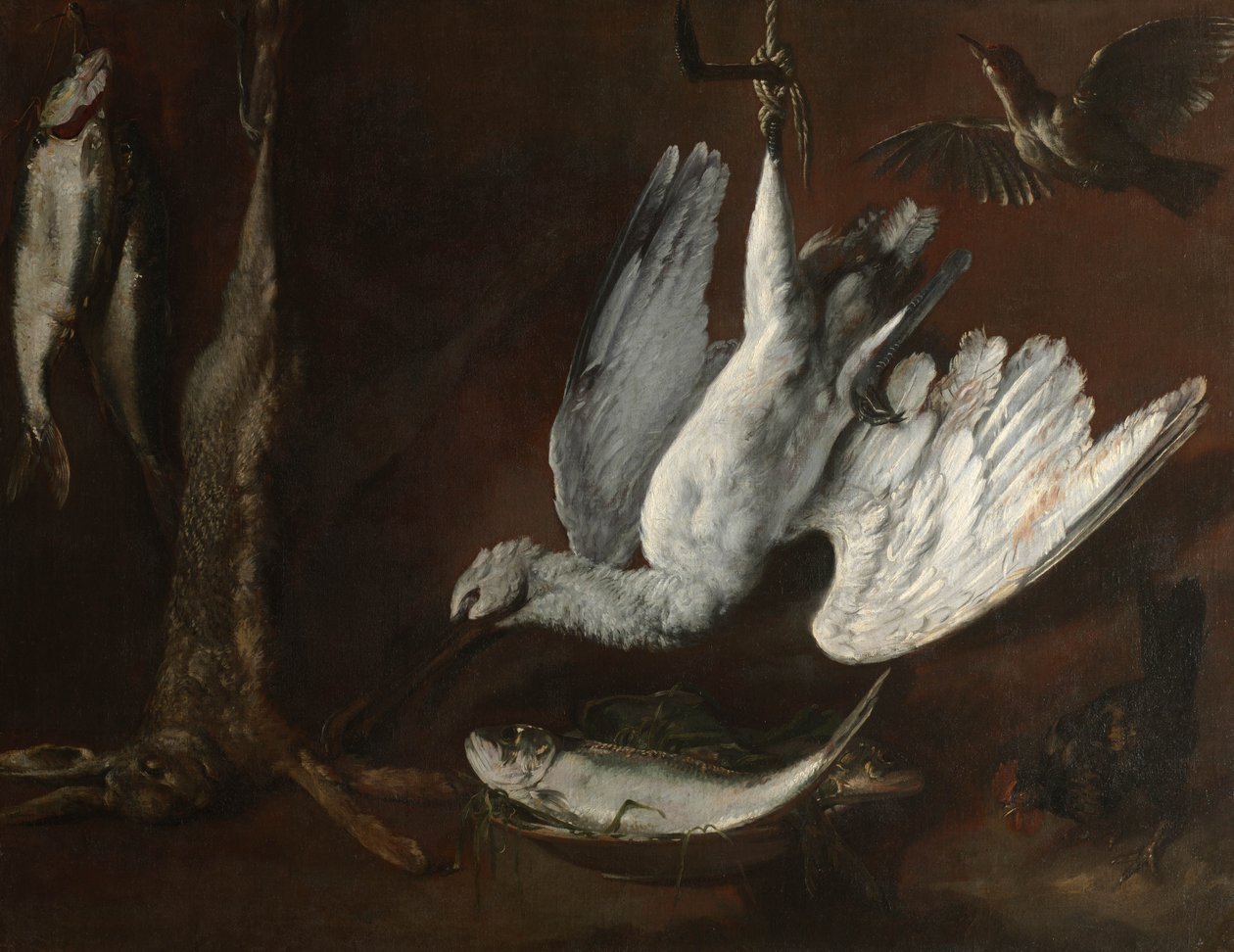 Hare, skedbill och fisk, mitten av 1600-talet av Italian School