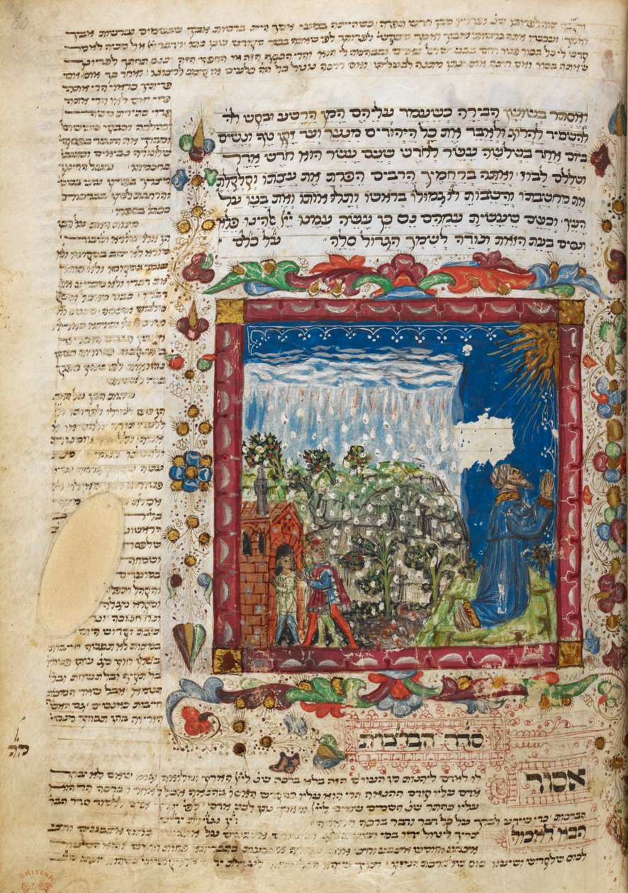 Harley 5686, f.60 Praying for rain, från en festivalbönebok av Leon ben Joshua De Rossi från Cesena, Italien av Italian School