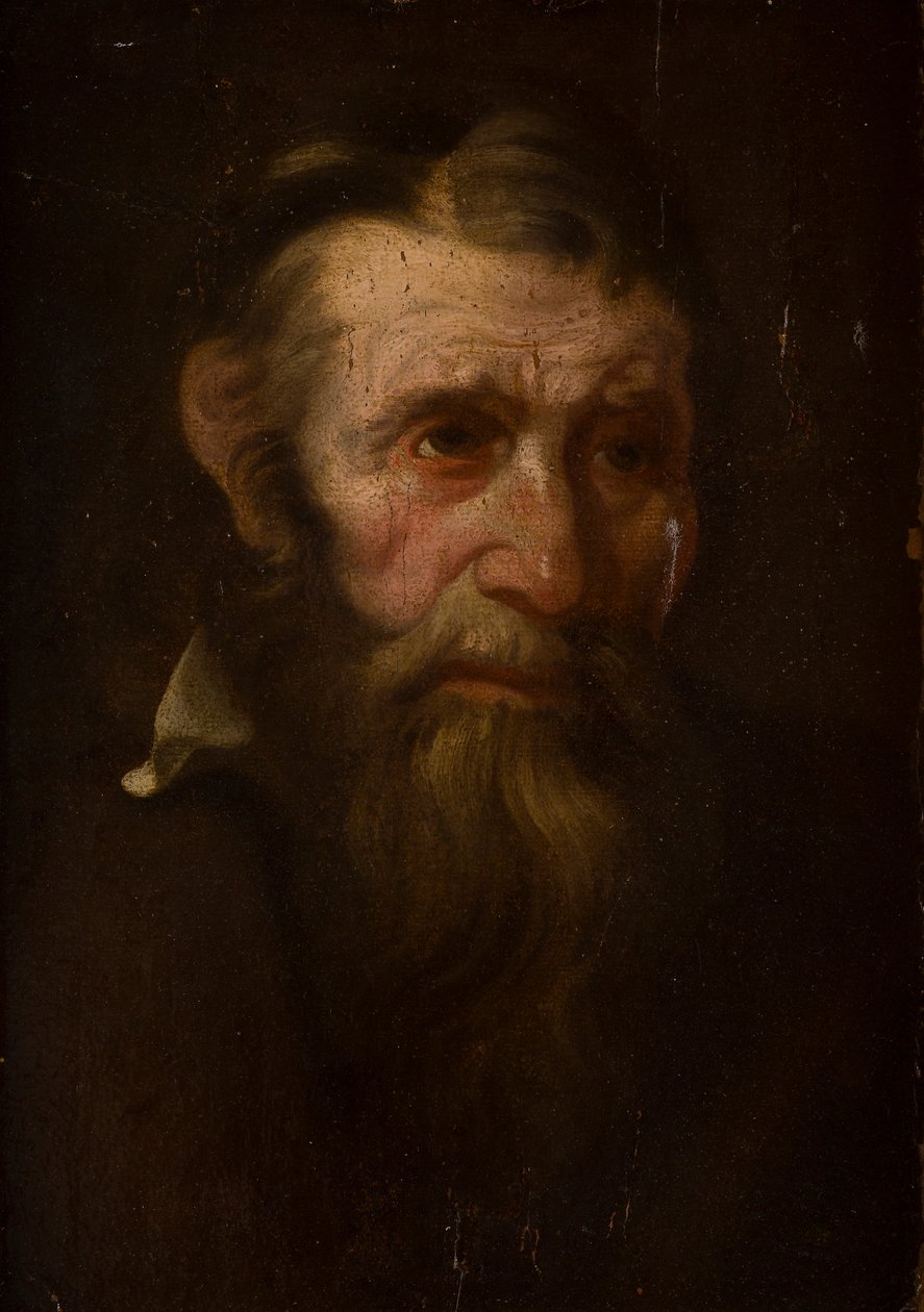 Head Skiss of a Man (olja på papper på panel) av Italian School