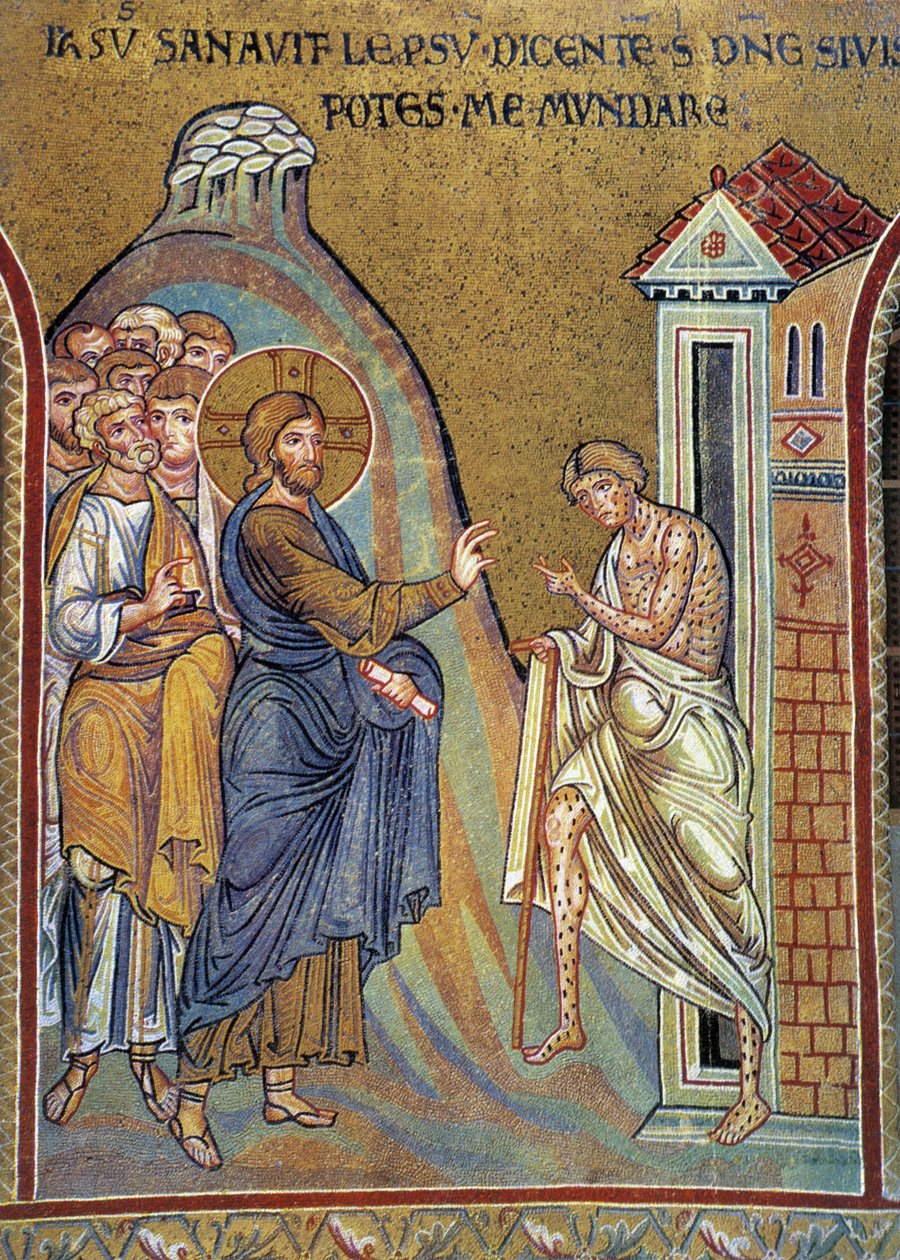Helande av spetälske - mosaik, Monreale, Italien av Italian School