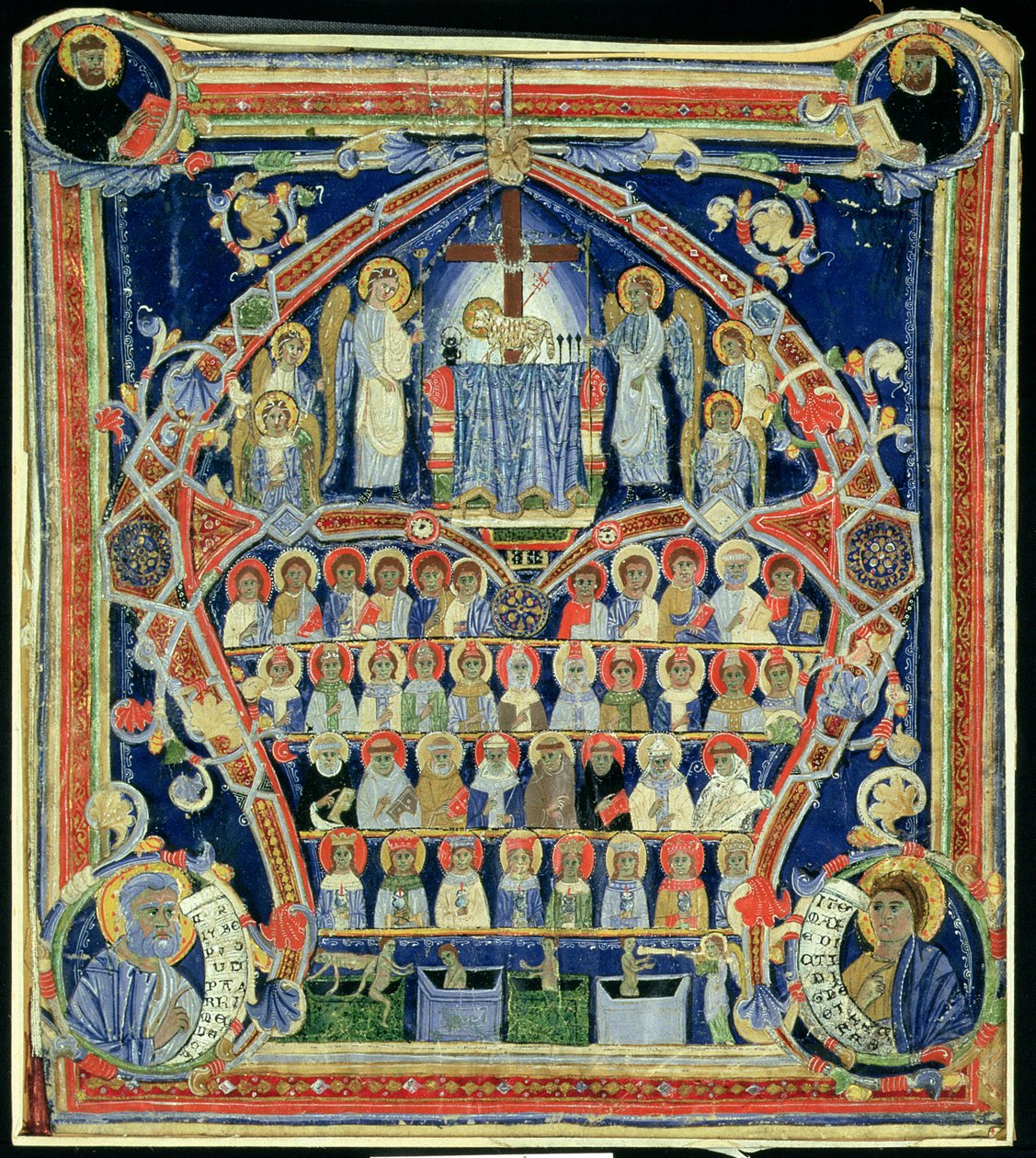Historikerad initial A föreställande The Last Judgment av Italian School