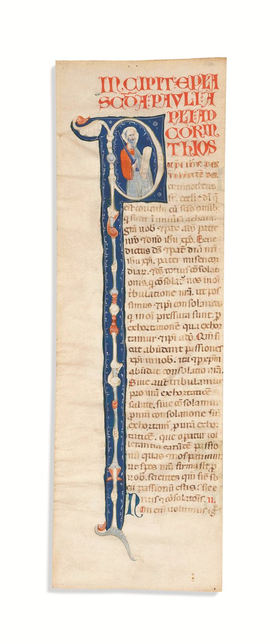 Historikert initial "P" med St. Paul, klippt från en belyst Atlantbibel, Bologna, ca 1270 (bläck på veläng) av Italian School