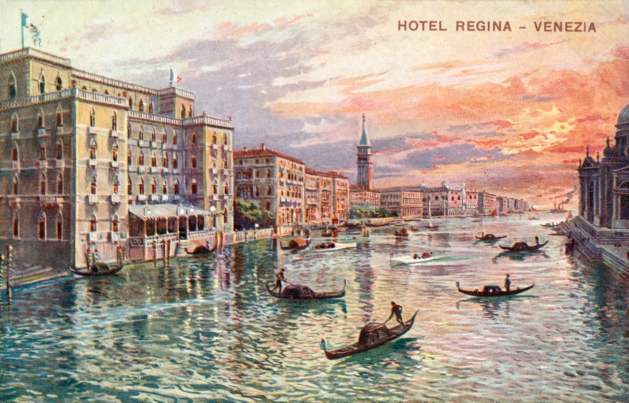 Hotel Regina, Venedig (färglitografi) av Italian School