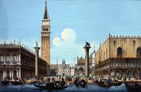 Il Molo, från en uppsättning av fyra venetianska scener, ca 1850 (handfärgad litho) av Italian School