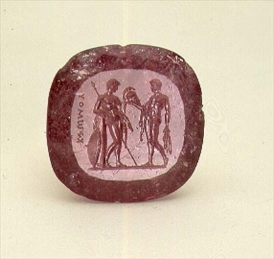 Intaglio av krigare och vapendragare, ca 1800 (turmalin) av Italian School