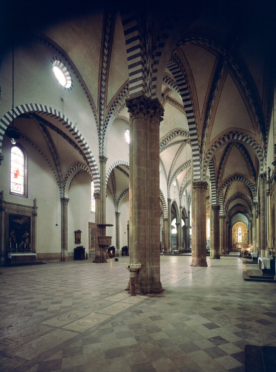 Interiörvy av basilikan Santa Maria Novella av Italian School