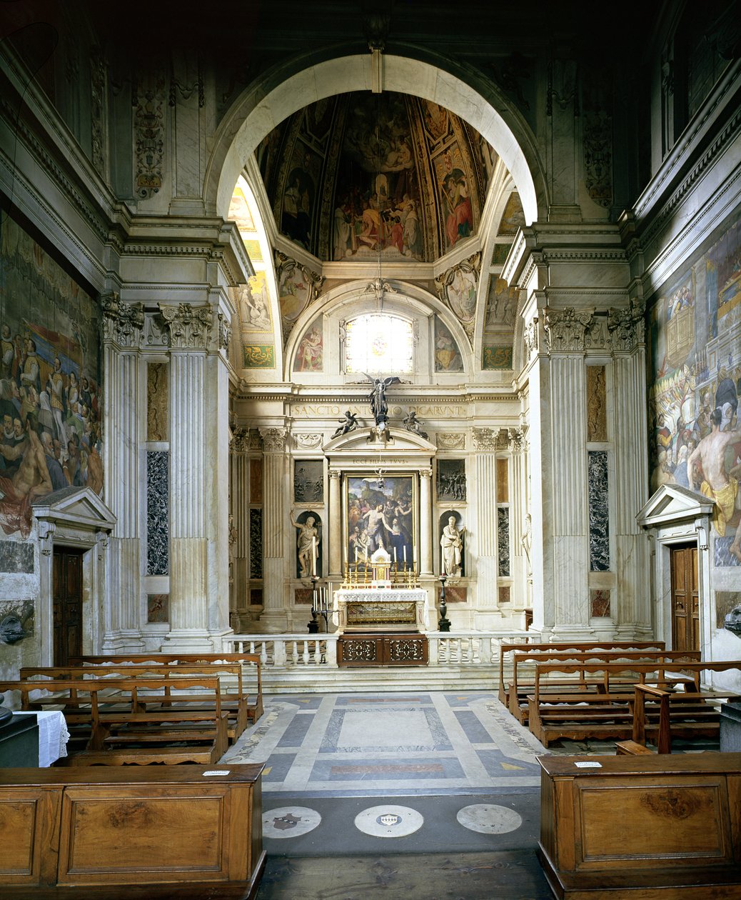 Interiörvy av kyrkan av Italian School