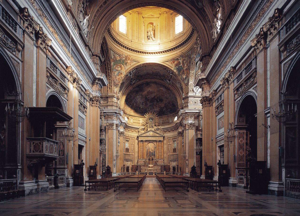 Interiörvy av kyrkan Gesu i Rom, cirka 1568 (interiörvy av Chiesa del Gesu i Rom, Italien) av Italian School