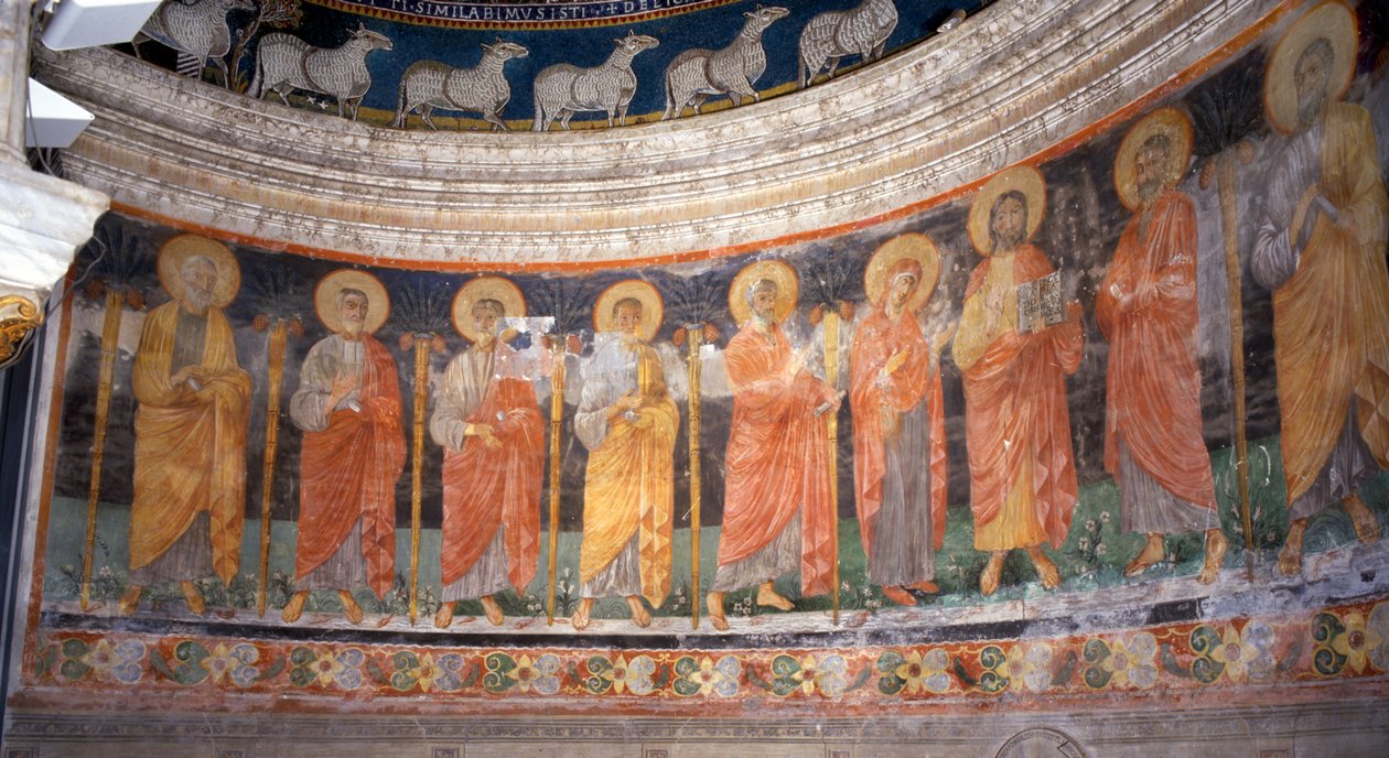 Jesus och Maria bland de tolv apostlarna av Italian School