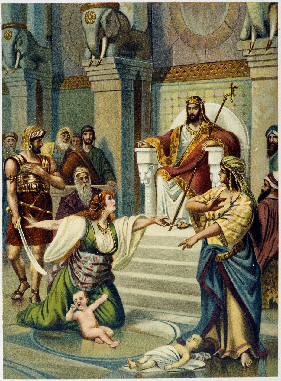 Judgment of Solomon - i "Classical Golden Bible: History of Divine Revelation in the Ancient and New Tension" "av Giovanni Ladislao Sykora (vol. 1), översatt av Don Clemente Benetti. (Italiensk bibel) av Italian School