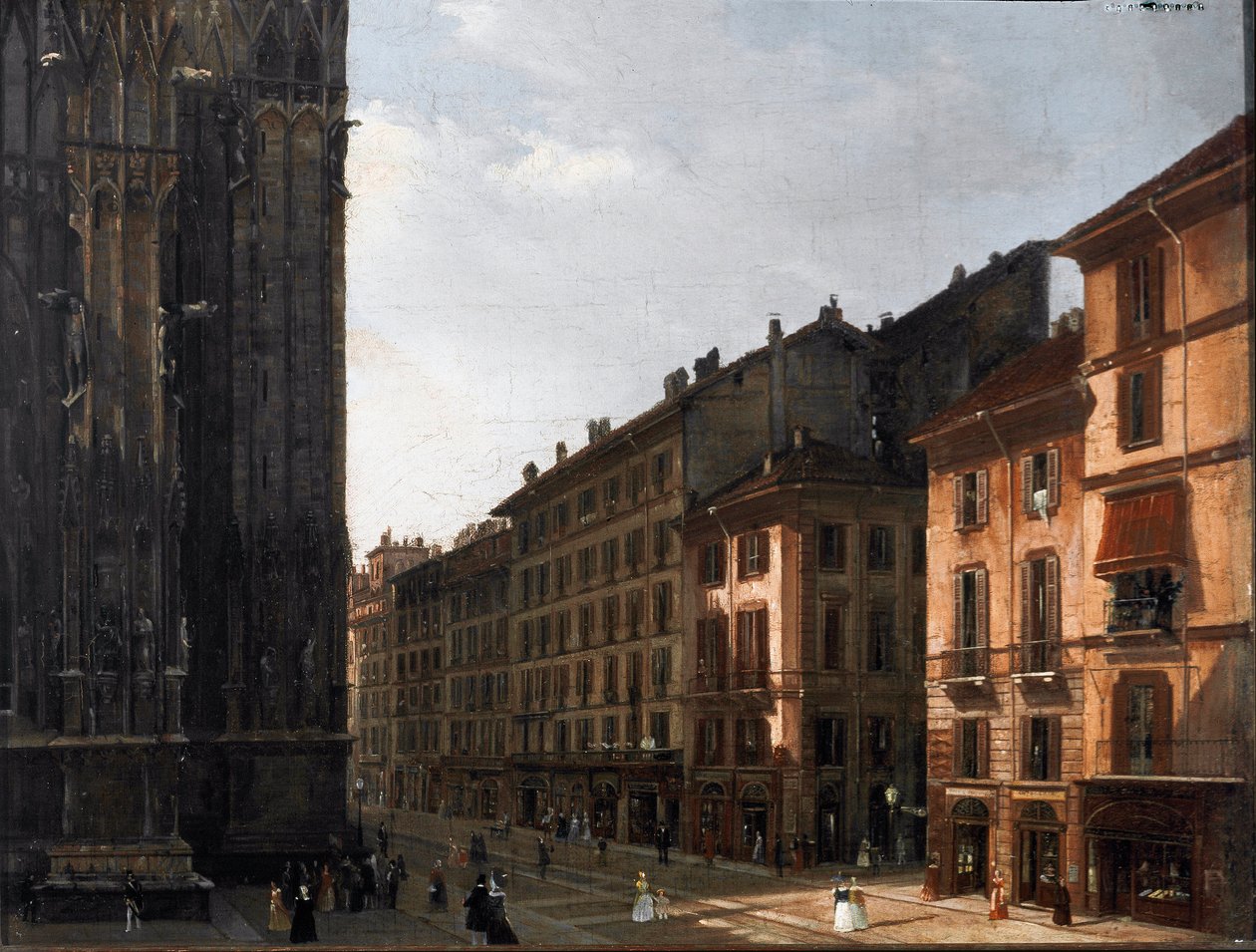 Duomogången i Milano (Piazza del Duomo) - Anonym målning - Olja på trä - 1840 Museo Civico di Milano, Palazzo Morando av Italian School