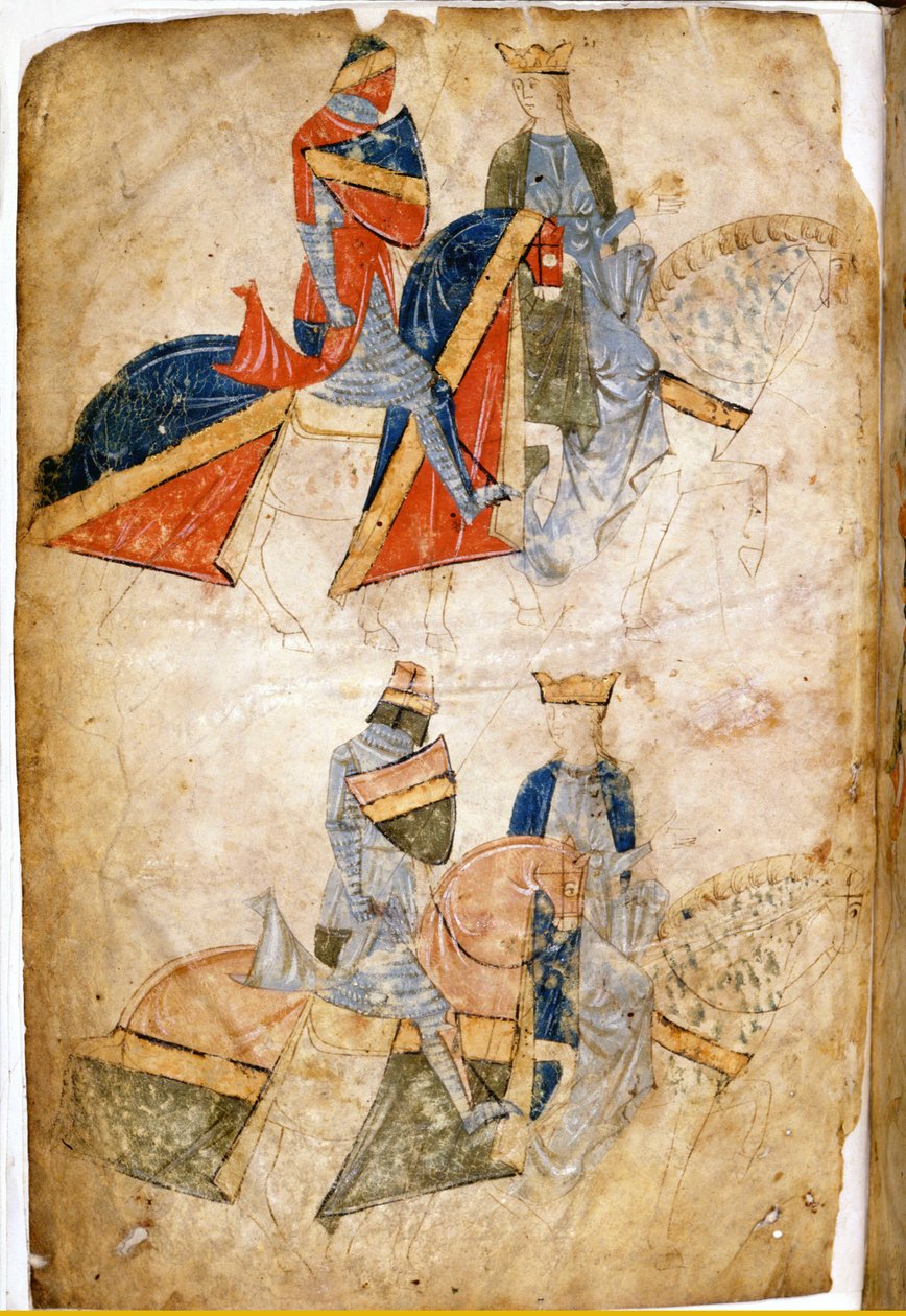 Lancelot du Lac med drottning Guinevere. Manuskript av Rusticano da Pisa. från 1200-talet. Venedig Biblioteca Marciana av Italian School
