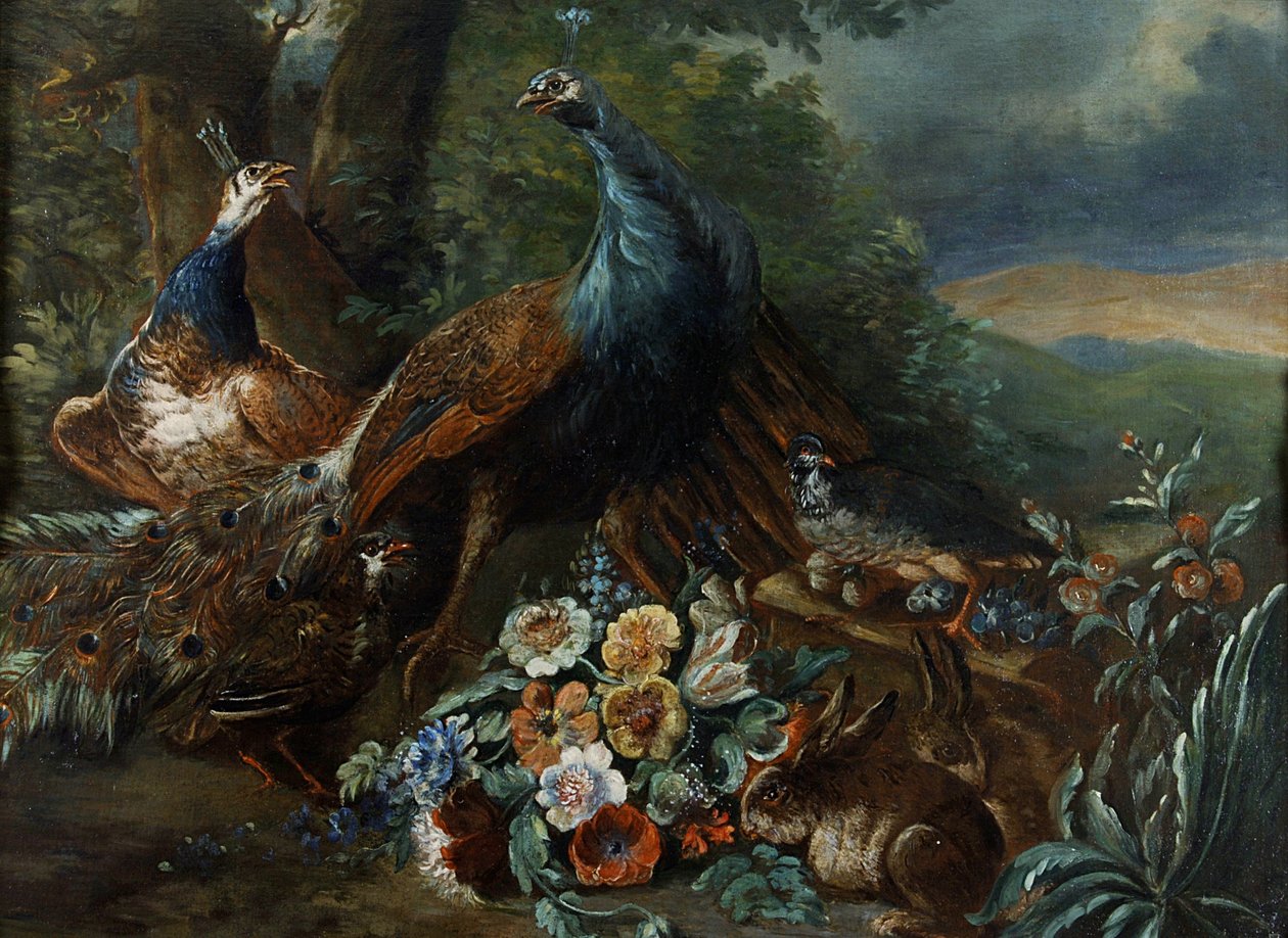 Landskap med påfågel och vilt av Italian School