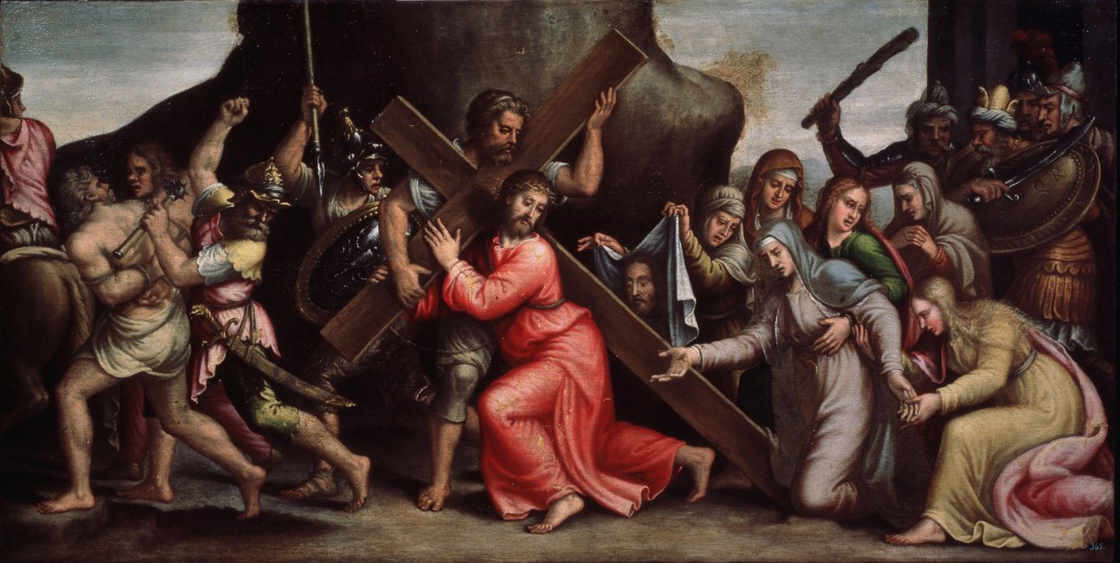 ""Kristus bär sitt kors"" (Kristus bär korset) Målning av den italienska skolan. 1550-1600 Manierism. Regionala Deineka konstgalleri, Kursk Ryssland av Italian School