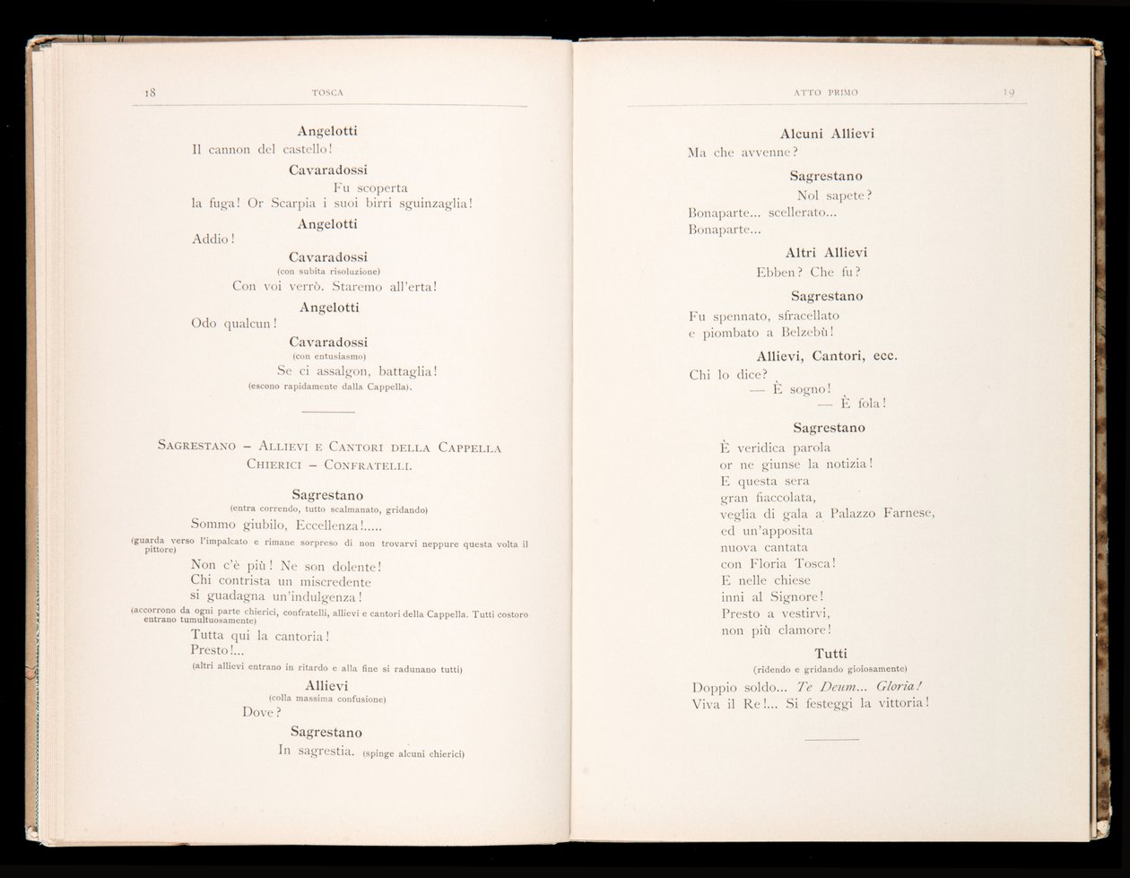 Libretto av Tosca av Giacomo Puccini, Edition Ricordi, Italien av Italian School