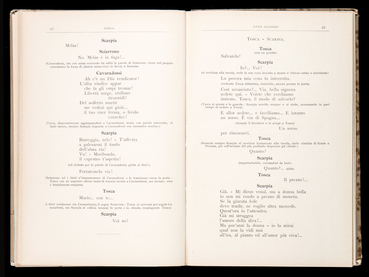 Libretto av Tosca av Giacomo Puccini, Edition Ricordi, Italien av Italian School