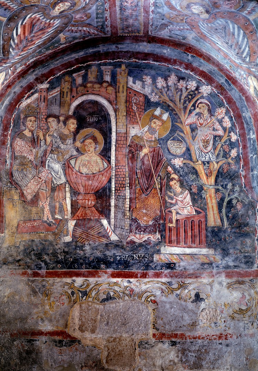 St Magnus av Anagnis liv och mirakel och St Johns martyrskap i kokande olja - fresk av Italian School