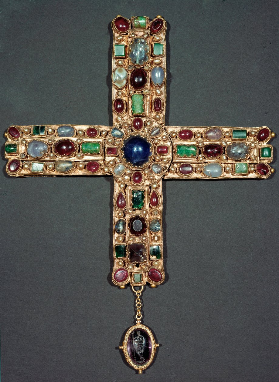 Lombardkonst: Berengarios gyllene kors och stenar (Berenger) (850-924) Kung av Italien och kejsare av det heliga riket. 800-talet Monza, Museum of the Cathedrale - Lombard konst: guld och ädelstenar korset av Berengario (Berenger) (850-924), kung av Italie av Italian School