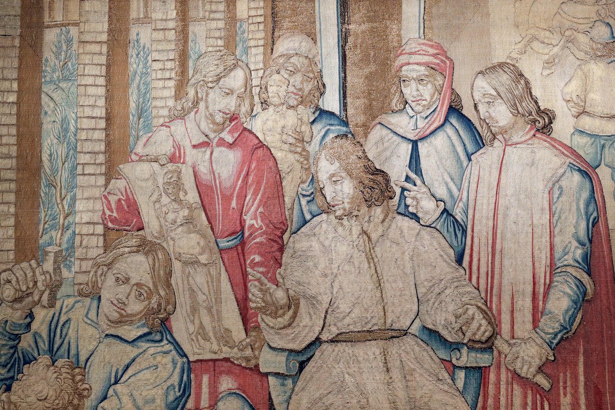Lorenzo den magnifika bland skulptörerna och målarna i Medici-trädgården i San Marco. Gobeläng 1516. Genua. Italien. av Italian School