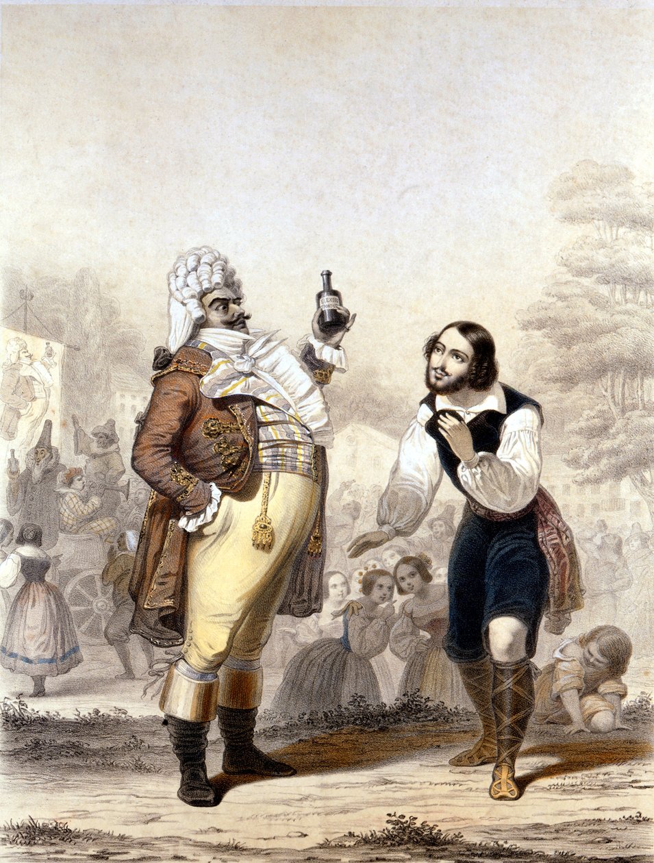 Luigi Lablache och Mario di Candia i en scen ur operan The Elixir of Love av Italian School
