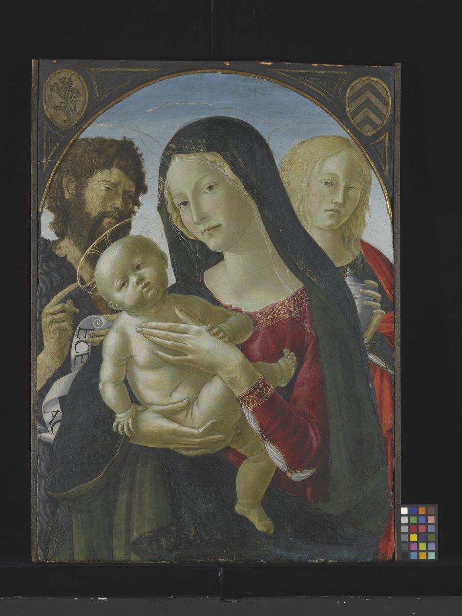 Madonna och barn med St. Johannes Döparen och St. Maria Magdalena (tempera på trä) av Italian School