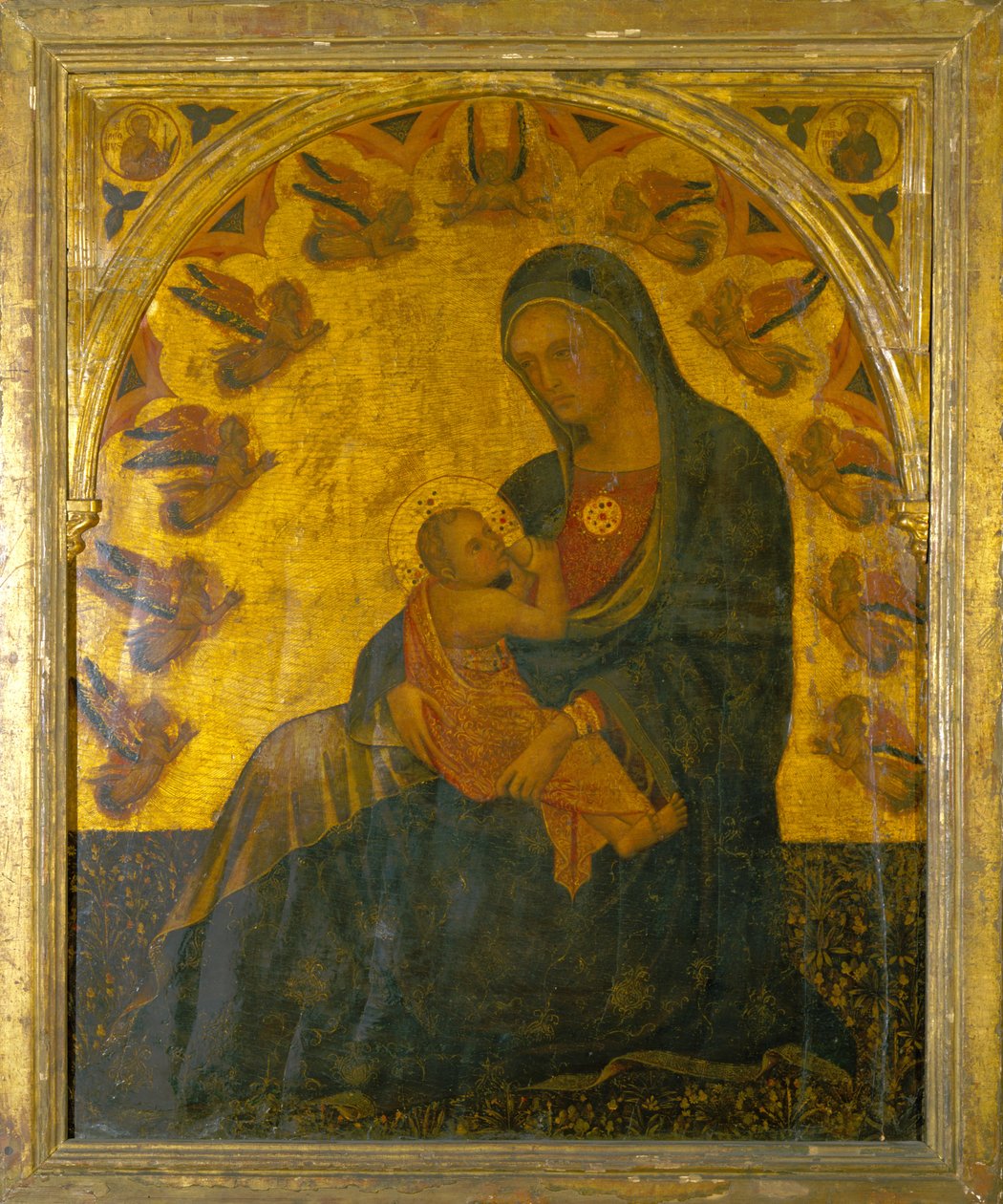 Madonna med barn (olja på pannå) av Italian School
