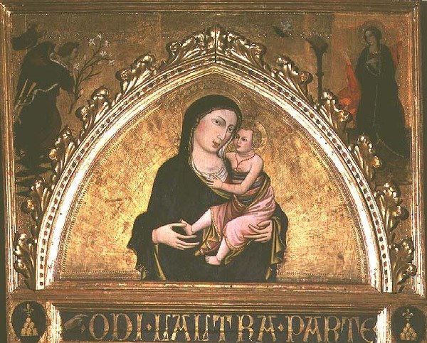 Madonna och barn (tempera på panel) av Italian School