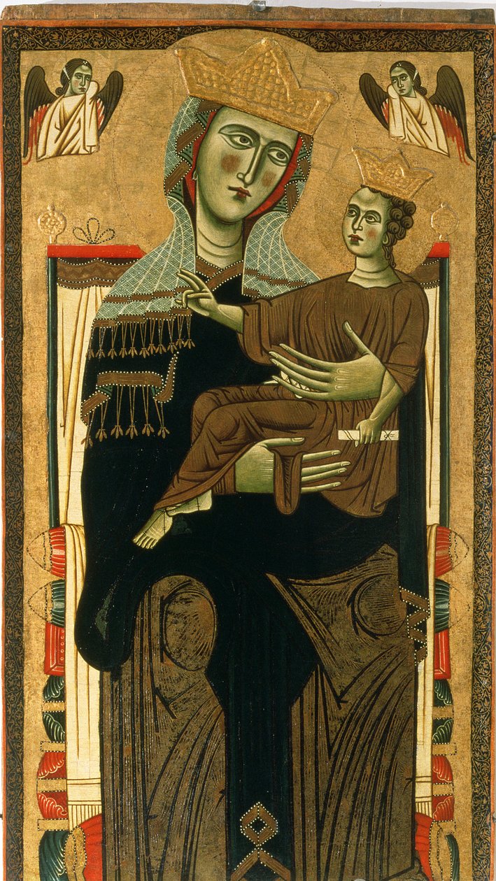 Madonna och barn (tempera på panel) av Italian School