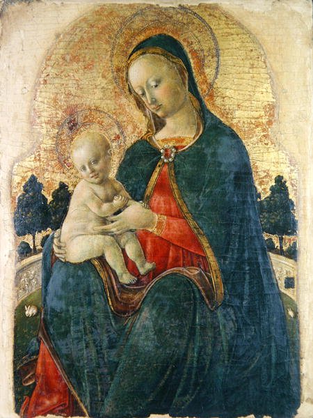 Madonna och barn i en trädgård, venetiansk målare (panel) av Italian School