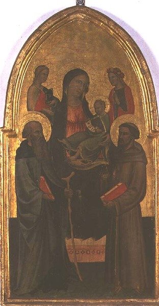 Madonna och barn med heliga (tempera på panel) av Italian School