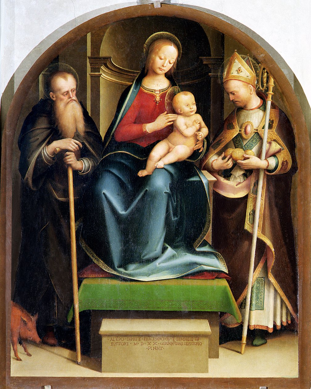Madonna och barn med St. Anthony Abbot och St. Nicholas of Bari, 1520 av Italian School
