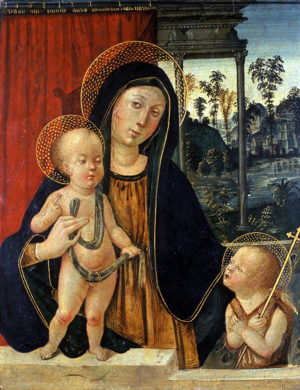 Madonna och barn med en ung Johannes Döparen, ca 1500 (tempera på poppelträ) av Italian School