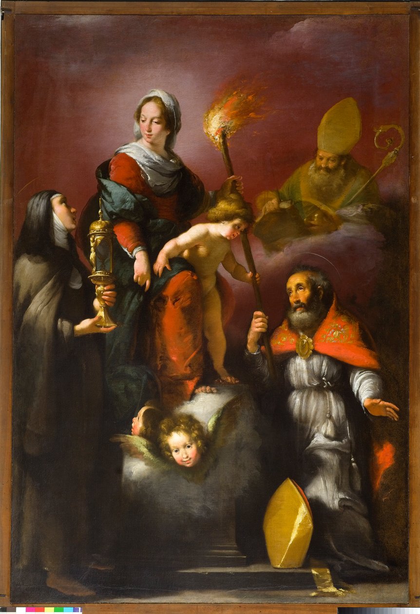 Madonna med barnet och heliga Clare, Ambrose och Erasmus, ca 1625 av Italian School