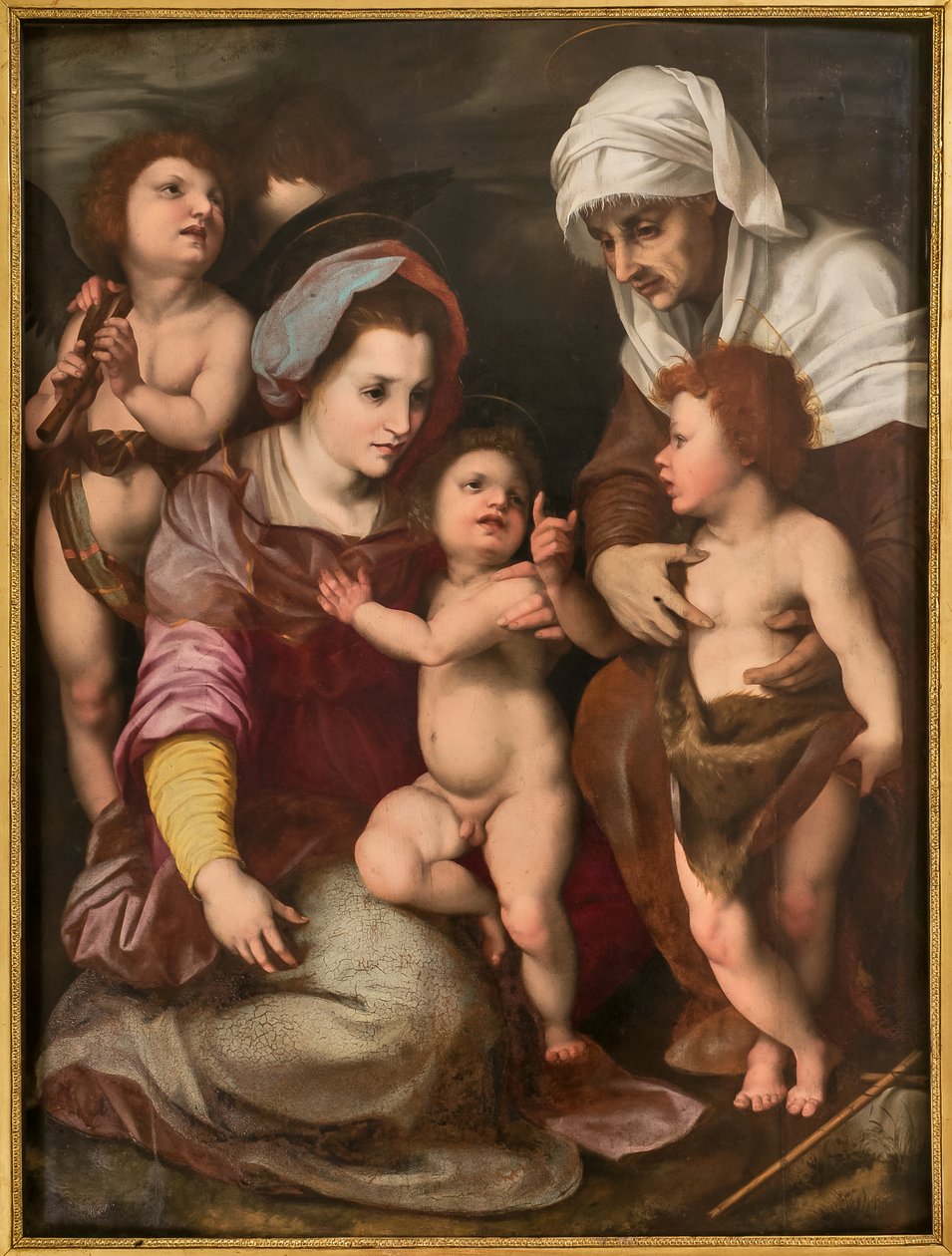 Madonna med Jesusbarnet, St. Elisabeth, Johannesbarnet och två änglar, kopia från Andrea Del Sarto (olja på panel) av Italian School