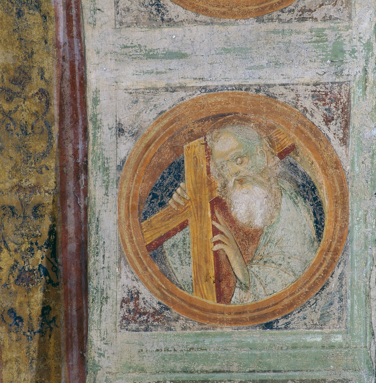 Manligt helgon med kors, möjligen Saint Andrew (fresk) av Italian School