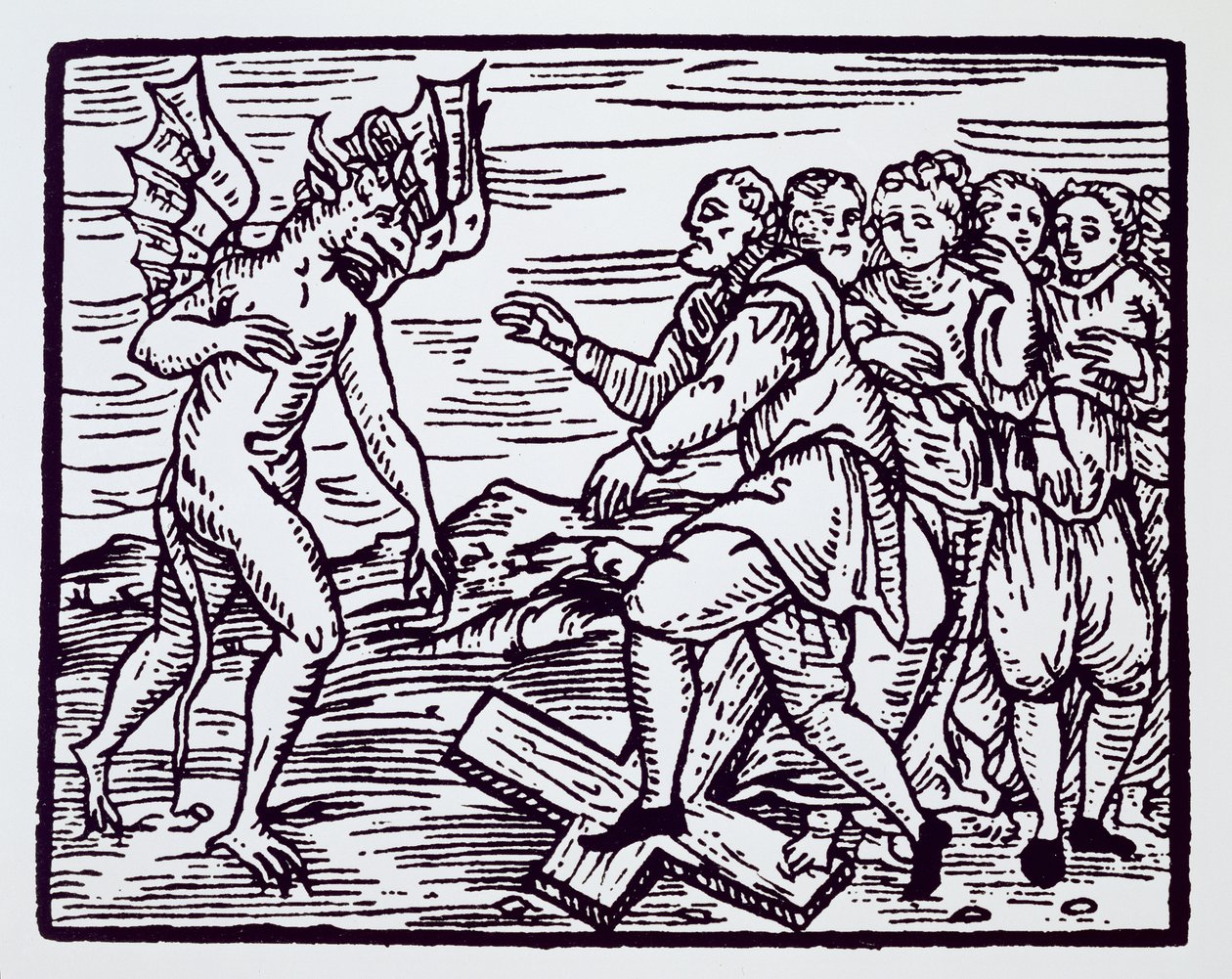 Manlig häxa som avsäger Kristus, kopia av en illustration från Compendium Maleticarum av Fr M Guaccius, Milano 1608, använd i History of Magic, publicerad i slutet av 1800-talet av Italian School