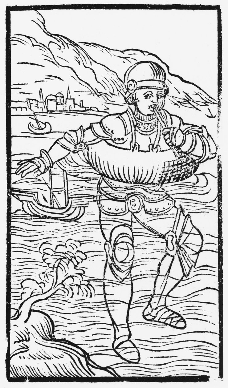 Man med en livring, illustration från History of the Northern Nations av Olaus Magnus (1490-1558), publicerad i Rom, 1555 av Italian School