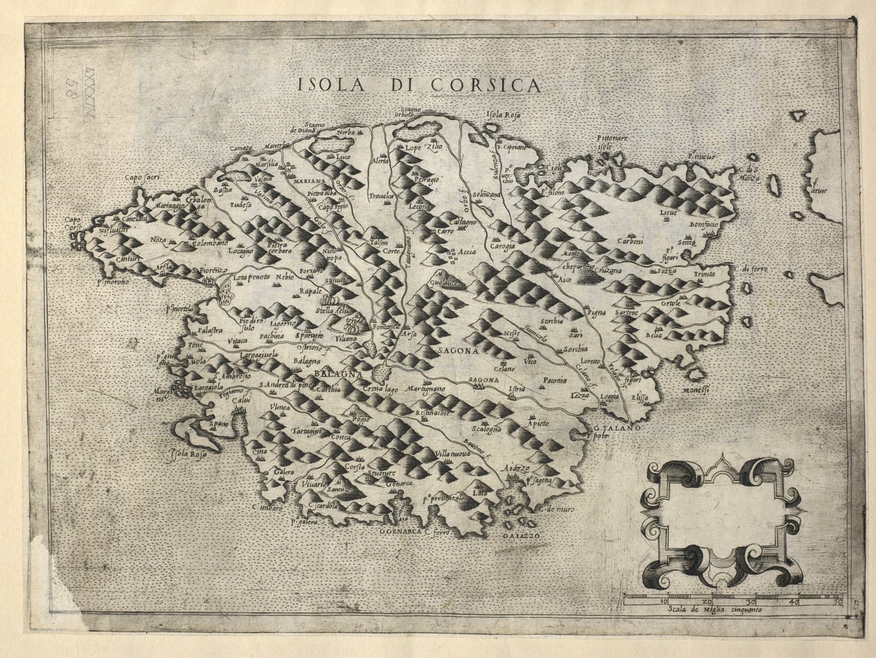 Karta över Korsika, ön Korsika (gravyr) av Italian School