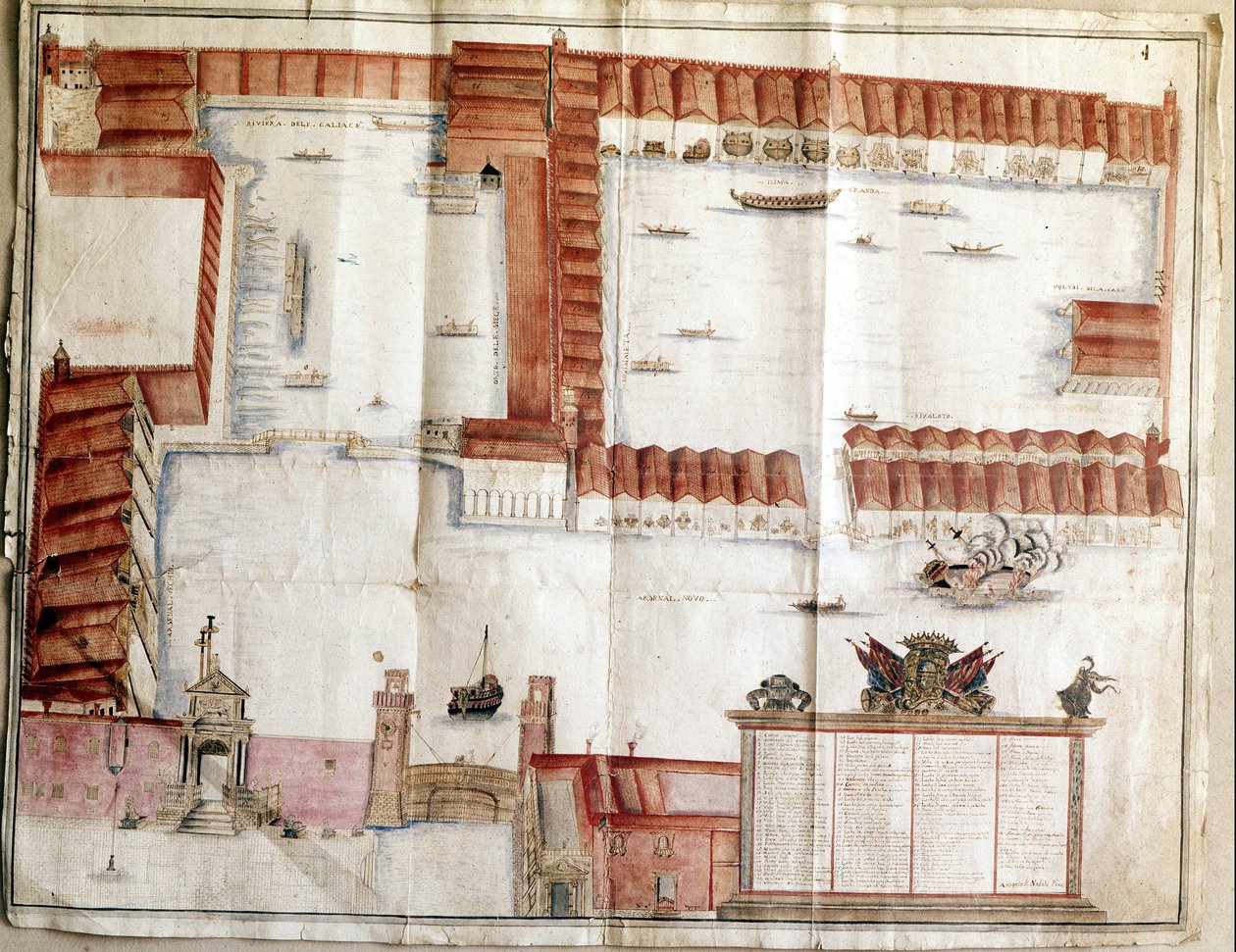 Karta över Venedigs Arsenal 1580. av Italian School