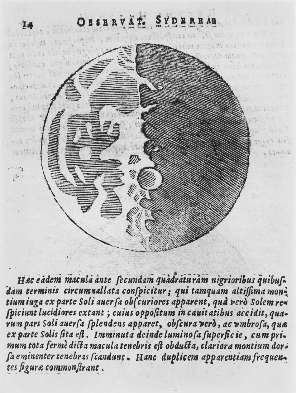 Karta över månen, illustration från Sidereus Nuncius av Galileo Galilei, 1610 av Italian School