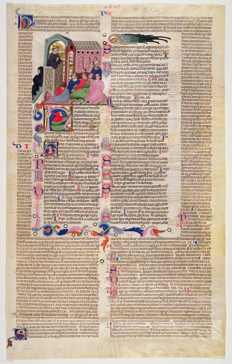Marlay Cutting IT.11: Löv med miniatyr från Gratians Decretum som visar en munk som predikar för en församling av män och kvinnor av Italian School